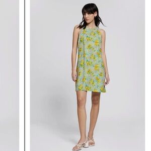 & OTHER STORIES Linen A-Line Halterneck Dress Lemon Sicilian Print sz 36 Small